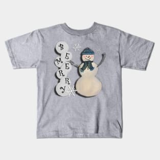 Snowman Lover Gifts, Cute Graphic Design Vintage Snowmen & Snowballs: BE MERRY, Snowflake Winter Gift Kids T-Shirt